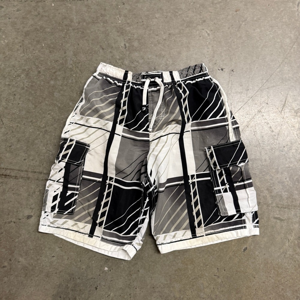Banana Split USA Mens Board Shorts Black‎ White Abstract Geometric Cargo Size M